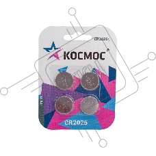 Элемент питания литиевый CR2025 4хBL (блист.4шт) КОСМОС KOC2025BL4