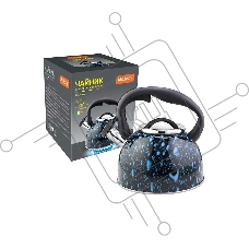 Чайник для плиты из нерж стали MALLONY LACRIMA, 2,5 л, со свистком, окрашенный (черный с синими каплями) (003979) Чайник для плиты из нерж стали MALLONY LACRIMA, 2,5 л, со свистком, окрашенный (черный с синими каплями) (003979)