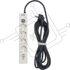 Сетевой фильтр Powercom SP-01 USB2A1CW 3,0М 3.0 м, 4 розетки, белый/серый, коробка
