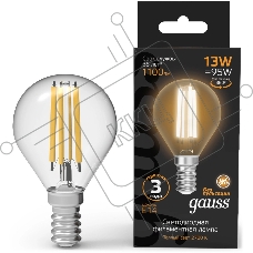 Лампа филам. Gauss Filament 13Вт цок.:E14 шар св.свеч.бел.теп. (упак.:10шт) (105801113)