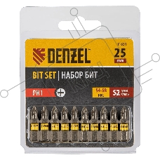 Набор бит Denzel PH1х25, сталь S2, шестигранный профиль, 10 шт.