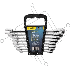 Набор комбинированных ключей с трещоткой 8 шт Deli DL140108T Спецификация: 8,10,12,13,14,15,17,19мм. Сталь 40 Cr. Трещетка 50BV30 72Т.