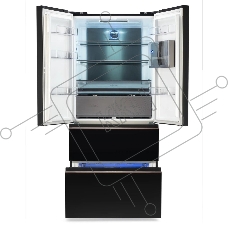 Холодильник Hyundai CM55043F черный стекло трехкамерный, 354/186, морозилка снизу, No Frost, Side by Side