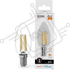 Лампа филам. Gauss Filament 8Вт цок.:E14 свеча св.свеч.бел.теп. (упак.:10шт) (32118)