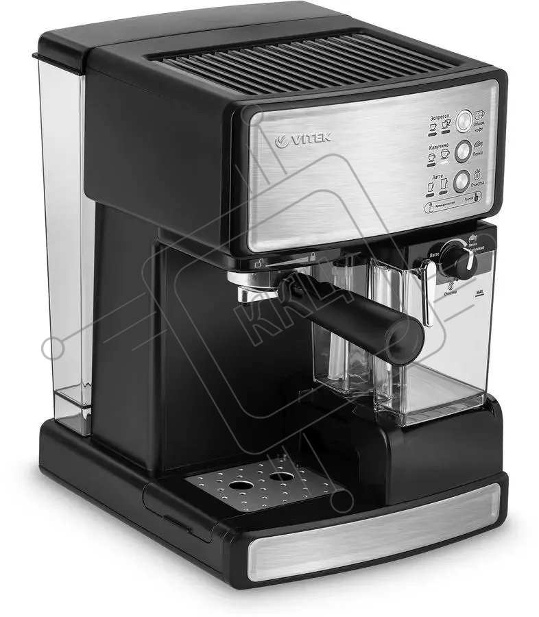 Кофеварка рожковая Vitek VT-1514 (BK) нержавеющая сталь/черный, исп. кофе - молотый, 1.65 л, 1238 Вт, 15 Бар.