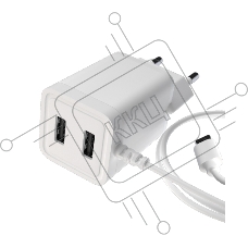 Сетевое зарядное устройство Maxvi A202M 2хUSB 2А 10W + литой кабель MicroUSB 1.2м, белый Сетевое зарядное устройство Maxvi A202M 2хUSB 2А 10W + литой кабель MicroUSB 1.2м, белый