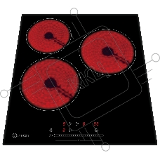 Стеклокерамическая варочная поверхность шириной 45см; 3 зоны, сенсорное управление - слайдер, таймер на 99 минут; защита от детей; функция StopnGo; без рамки; черный