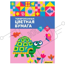 Бумага цветная Silwerhof ассорти тонир. 10л. 10цв. A4 Умная черепаха 80г/м2 1диз. папка