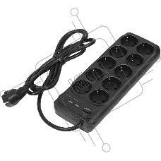 Сетевой фильтр Powercom SP-10 USB2A1СB 3,0 м 3.0м (10 розеток) черный, коробка