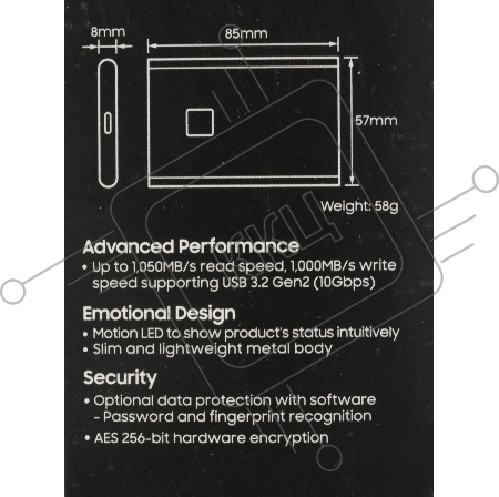 Накопитель SSD Samsung USB 2Tb MU-PC2T0K/WW 1.8