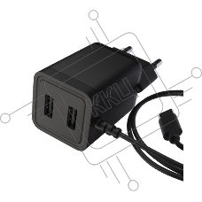Сетевое зарядное устройство Maxvi A202T 2хUSB 2А 10W + литой кабель Type-C 1.2м, черный Сетевое зарядное устройство Maxvi A202T 2хUSB 2А 10W + литой кабель Type-C 1.2м, черный
