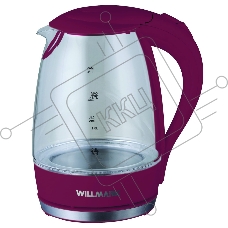 Чайник электрический Willmark WEK-1708G (1.7л, 360 град., LED-подсв., стекло, 2200Вт)Бордовый