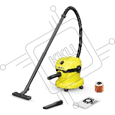 Хозяйственный пылесос Karcher WD 2 Plus V-12/6/18/C желтый, 1000 Вт, уборка сухая/влажная, пылесборник мешок/контейнер, 12 л