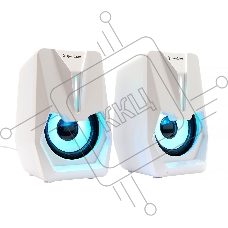 Акустическая система 2.0 Gembird SPK-303-W, 6Вт, пластик, рег.громкости, LED подсветка, белый