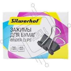 Зажимы Silwerhof 510017 сталь 41мм черный (упак.:12шт) картонная коробка
