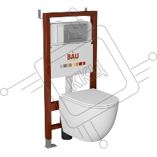 Комплект BAU 6 в 1: инсталляция BAU PRO, унитаз подвесной торнадо Bau Nimb Hurricane-3, сиденье дюропласт микролифт, клавиша BAU Stil, хром