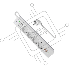 Удлинитель с сетевым фильтром Defender DFS 141, белый, 4розетки, USB+TypeC, 1.5 м.