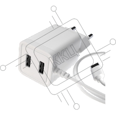 Сетевое зарядное устройство Maxvi A202T 2хUSB 2А 10W + литой кабель Type-C 1.2м, белый Сетевое зарядное устройство Maxvi A202T 2хUSB 2А 10W + литой кабель Type-C 1.2м, белый