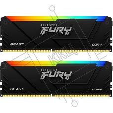 Оперативная память Kingston Fury Beast, DDR4, 32GB (2x16GB), 3600MHz, CL18, DIMM, с радиатором, RGB, черный