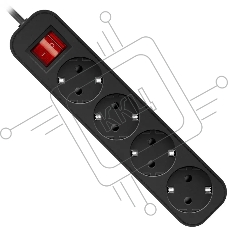 Удлинитель Defender G450 чёрный, 5 м, EURO, 4 розетки, 2200 Вт