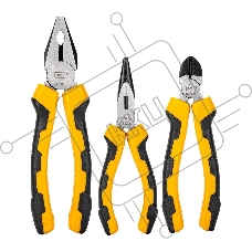 Набор плоскогубцев Deli DL2008-3 8-дюймовые комбинированные плоскогубцы, 6-дюймовые длинногубцы, 6-дюймовые диагональные плоскогубцы. Высокоуглеродистая сталь. Двухкомпонентная ручка.