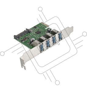 Контроллер ExeGate EXE-314 PCI-E 2.0, 4*USB3.0 ext, разъем доп.питания (OEM)