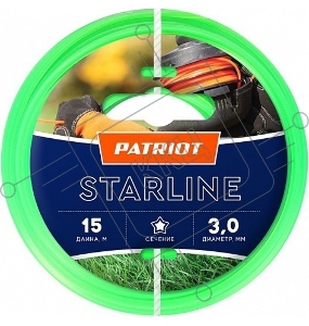 Леска для триммеров PATRIOT Starline D 3,0мм L 15м  звезда, зеленая 300-15-3  Арт. 805201066