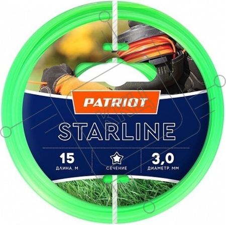 Леска для триммеров PATRIOT Starline D 3,0мм L 15м  звезда, зеленая 300-15-3  Арт. 805201066