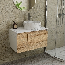 Комплект: тумба Bau Dream Blackwood 80, Раковина круглая накладная BAU Element D41, мрамор, смеситель Hotel Dream, нерж сталь