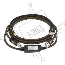 Кабель активный GCR 5.0m USB 2.0, AM/BM, черно-прозрачный, с усилителем сигнала, разъем для доп.питания, 28/24 AWG
