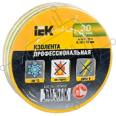 Изолента Iek UIZ-20-10-K52 0,18х19 мм желто-зеленая 20 метров ИЭК