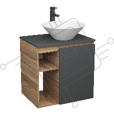 Тумба Bau Dream Blackwood 60 правая, графит, раковина BAU Dream D43, смеситель для раковины высокий Hotel Black, черный