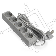 Удлинитель ExeGate ECE-5-3G (EX285823RUS), серый, 3 м, евровилка с заземлением, 5 евророзеток с заземлением, 2200 Вт