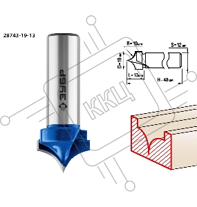 Фреза ЗУБР 28743-19-13  пазовая фасонная №4 d= 19мм дл.-13мм рад.-10мм хв.-12мм