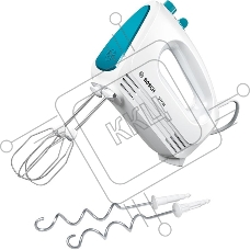 Миксер Bosch MFQ2210D , 375 Вт, цвет: белый/ голубой, 4 скорости+ импульс.режим, 2 крюка+ 2 венчика