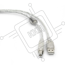 Кабель USB 2.0 Pro Cablexpert CCF-USB2-AMBM-TR-6, AM/BM, 1,8м, экран, феррит.кольца, прозрачный, пакет
