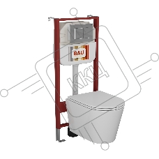 Комплект BAU 6 в 1: рамная инсталляция BAU NEO 45, унитаз подвесной безободковый торнадо обратного потока Bau Nimb Hurricane-2, быстросъемное тонкое сиденье дюропласт микролифт, клавиша BAU Stil хром
