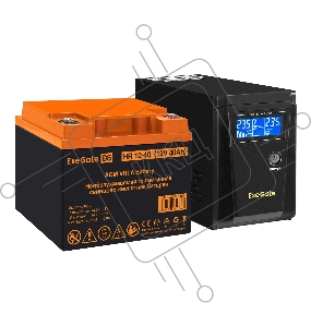 Комплект ИБП EX295986RUS + батарея 40Aч EX282979RUS 1шт (инвертор, синус, для котла) ExeGate SineTower SZ-600.LCD.AVR.1SH <600VA/360W, чистый синусоида, LCD дисплей, AVR, 1*Schuko, линейно-интерактивный, Black> + батарея ExeGate HR 12-40 (12В, 40Ач) 1шт