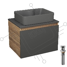 Комплект: тумба Bau Dream Blackwood графит 60, 1 ящик, раковина BAU Cerama 48х37, темно-серая, выпуск клик клак хром