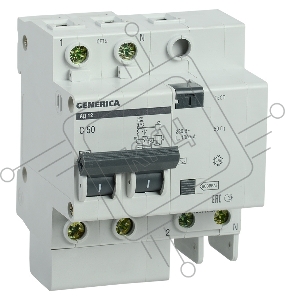 Выключатель автоматический дифференциального тока 2п 50А 100мА АД12 GENERICA ИЭК MAD15-2-050-C-100