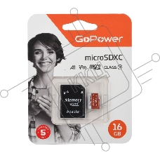 Карта памяти microSD GoPower 16GB Class10 UHS-I (U3) 80 МБ/сек V10 с адаптером