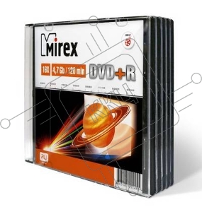 Диск DVD+R Mirex 4.7 Gb, 16x, Slim Case (5), (5/200)