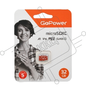Карта памяти microSD GoPower 32GB Class10 UHS-I (U3) 80 МБ/сек V10 без адаптера