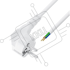 Кабель питания Greenconnect GCR-55316 1.5m, евровилка угловая Schuko - без разъема,  белый, 3*0,5mm