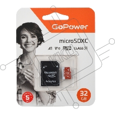 Карта памяти microSD GoPower 32GB Class10 UHS-I (U3) 80 МБ/сек V10 с адаптером