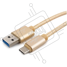 Кабель USB 3.0 Cablexpert CC-P-USBC03Gd-1M, AM/Type-C, серия Platinum, длина 1м, золотой, блистер