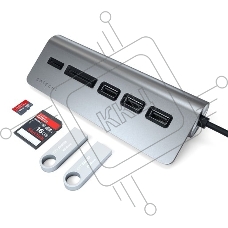 USB-концентратор Satechi Type-C USB Hub & Micro/SD Card Reader. Интерфейс USB-C. 3 порта USB 3.0, слоты для карты памяти. Цвет серый космос.