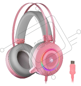 Наушники с микрофоном A4 Bloody G521 розовый 2.3м мониторные USB оголовье (G521 (PINK))