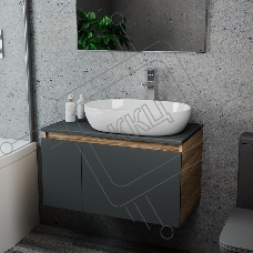 Комплект для ванной, 3 предмета (Тумба подвесная Bau Blackwood 80 графит + Раковина BAU 59х40, Смеситель высокий Hotel Still, нерж. сталь)