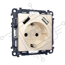 Комплект механизма электрической розетки ALFA Бежевый глянец 2USB A+A 18W (быстрая зарядка) с/з QUANT (AP3090, VM155) MA309010